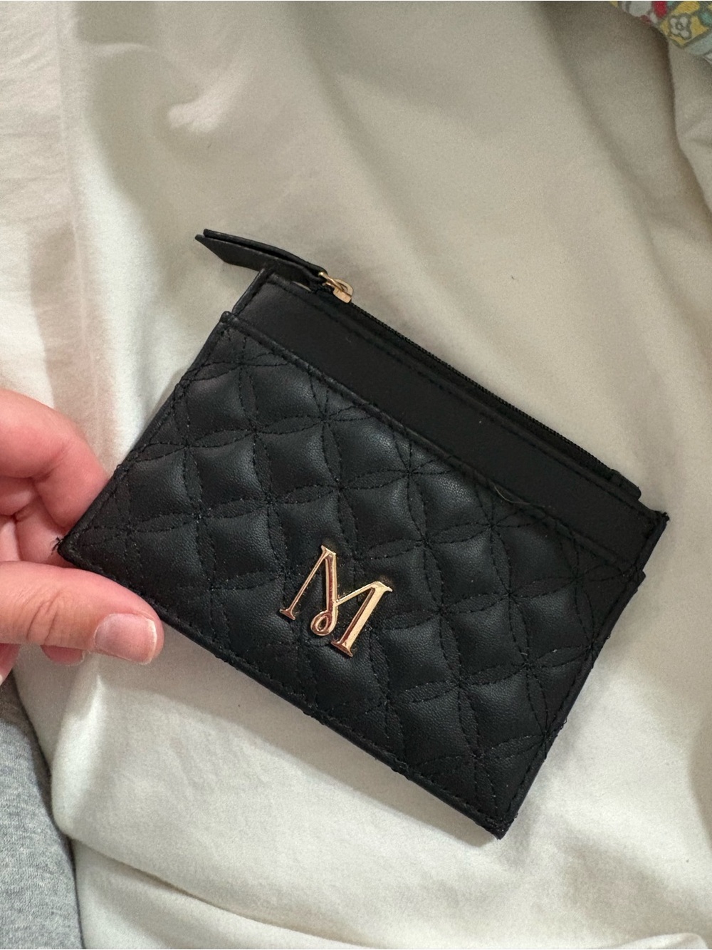 Primark Black Quilted Card & Key Holder with Gold 'M' Accent